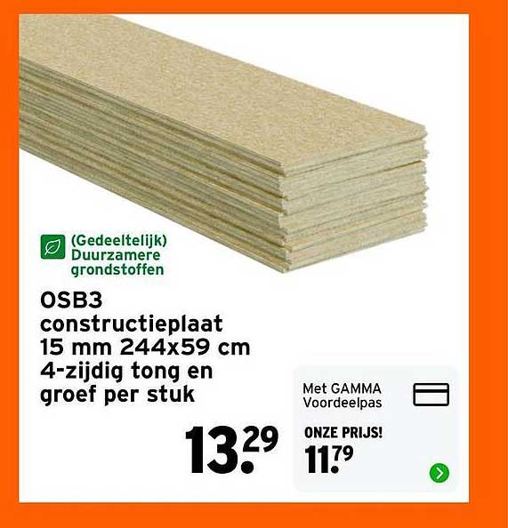 OSB3 constructieplaat 15 mm 244x59 cm 4-zijdig tong en groef per stuk