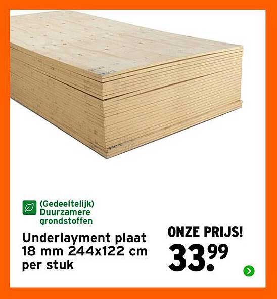 Underlayment plaat 18 mm 244x122 cm per stuk