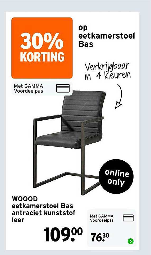 WOOOD eetkamerstoel Bas antraciet kunststof leer 30% KORTING