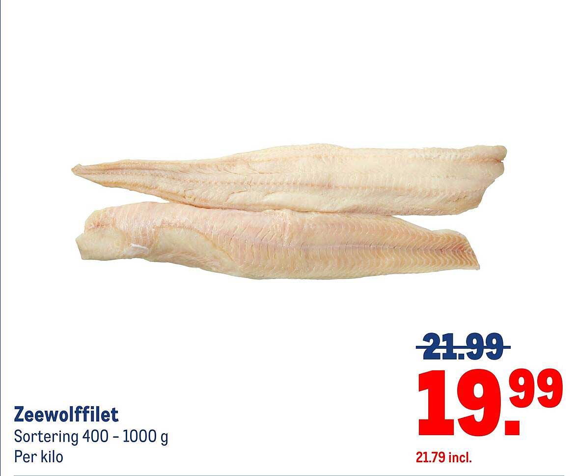 Zeewolffilet Sortering 400 - 1000 g Per kilo