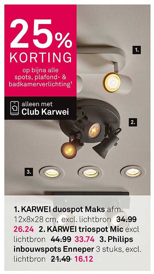 25% KORTING op bijna alle spots, plafond- & badkamerverlichting