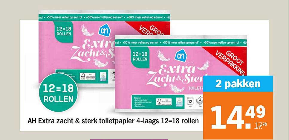 AH Extra zacht & sterk toiletpapier 4-laags 12=18 rollen