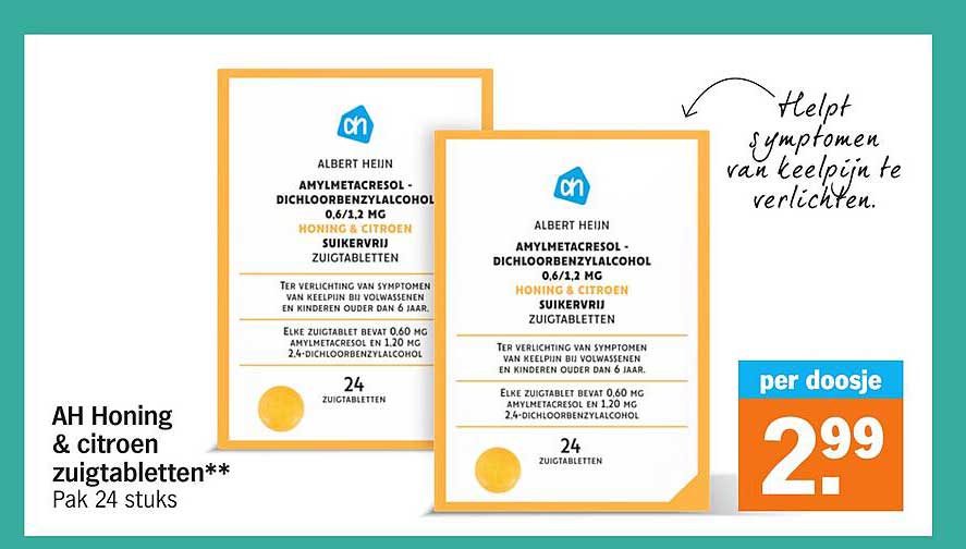 AH Honing & citroen zuigtabletten** Pak 24 stuks