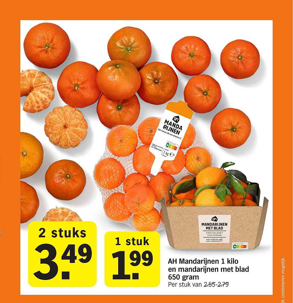 AH Mandarijnen 1 kilo en mandarijnen met blad 650 gram
