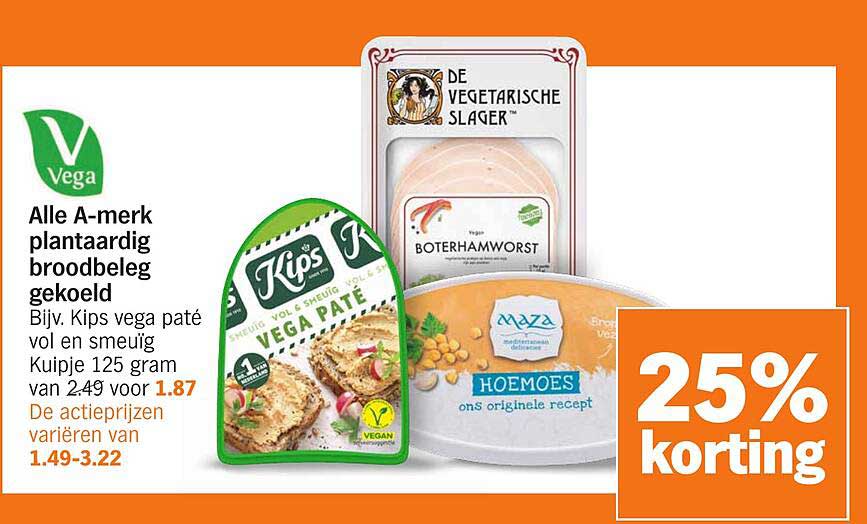 Alle A-merk plantaardig broodbeleg gekoeld