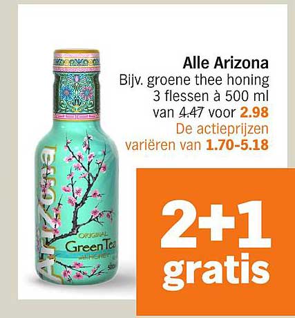Alle Arizona Bijv. groene thee honing 3 flessen à 500 ml van 4.47 voor 2.98