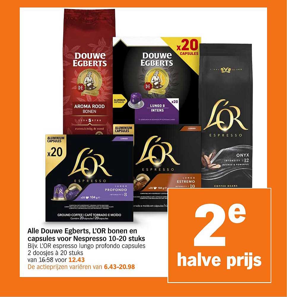 Alle Douwe Egberts, L’OR bonen en capsules voor Nespresso 10-20 stuks