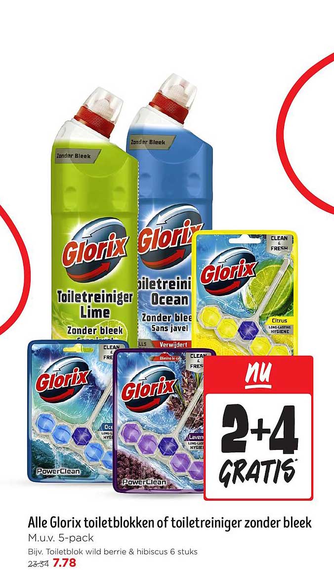 Alle Glorix toiletblokken of toiletreiniger zonder bleek M.u.v. 5-pack
