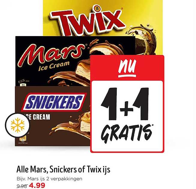 Alle Mars, Snickers of Twix ijs