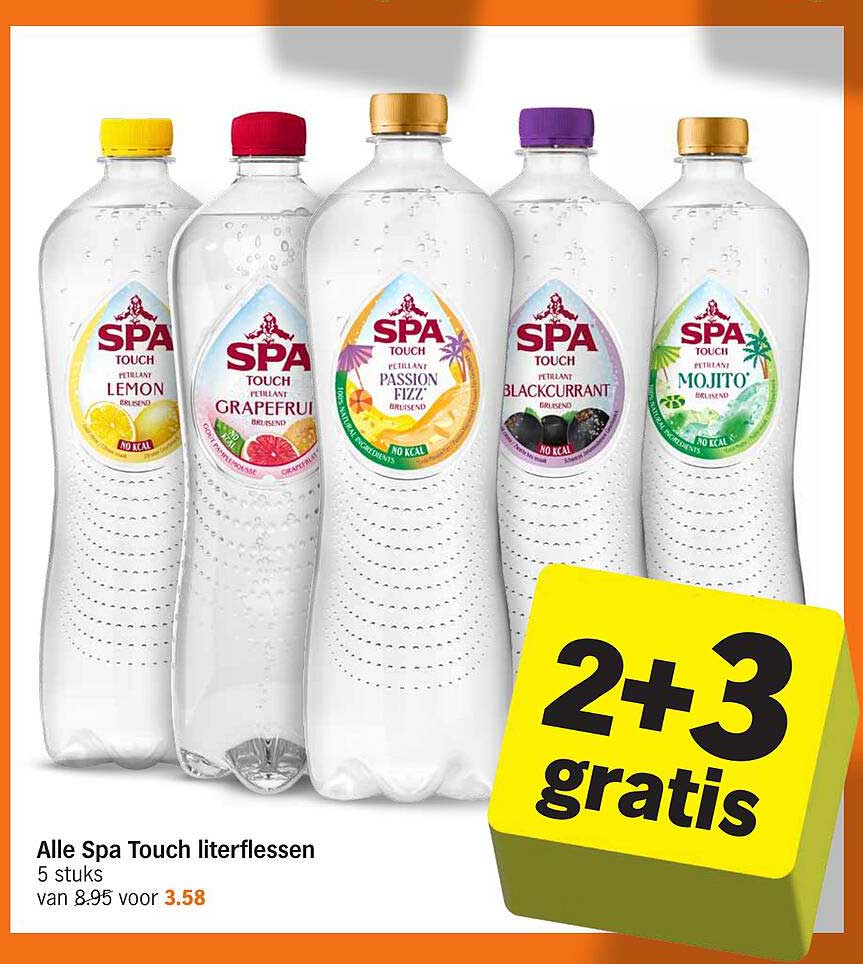 Alle Spa Touch literflessen 5 stuks van 8.95 voor 3.58