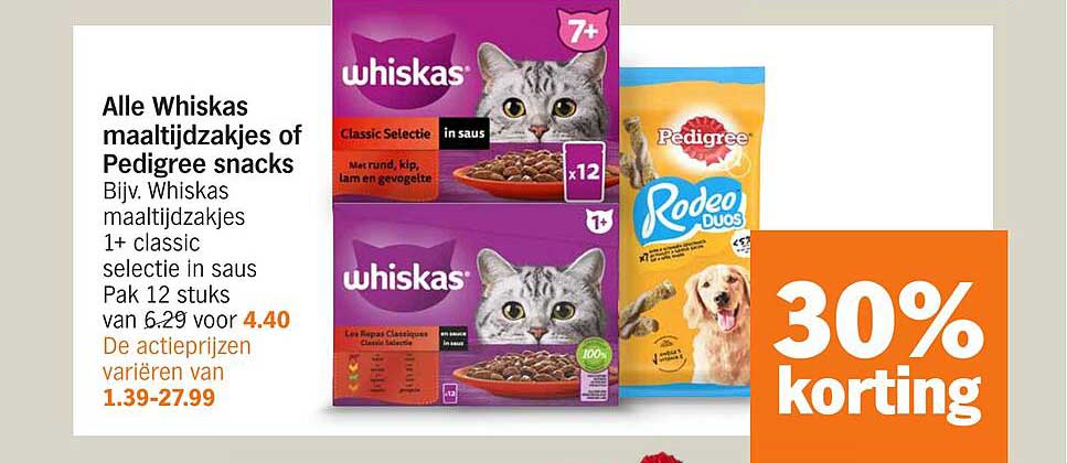 Alle Whiskas maaltijdzakjes of Pedigree snacks