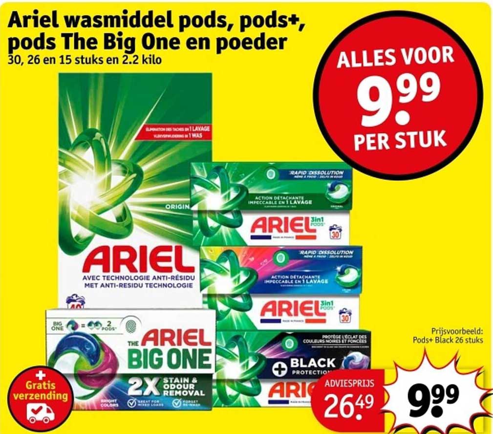 Ariel wasmiddel pods, pods+, pods The Big One en poeder