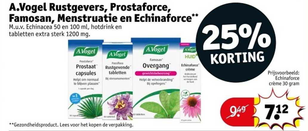 A.Vogel Rustgevers, Prostafoorce, Famosan, Menstruatie en Echinaforce**