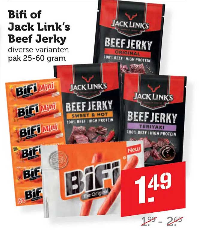 Bifi of Jack Link's Beef Jerky diverse varianten pak 25-60 gram