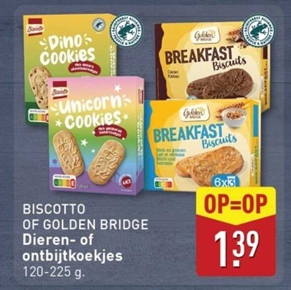 Biscotto of Golden Bridge Dieren- of ontbijtkoekjes 120-225 g.