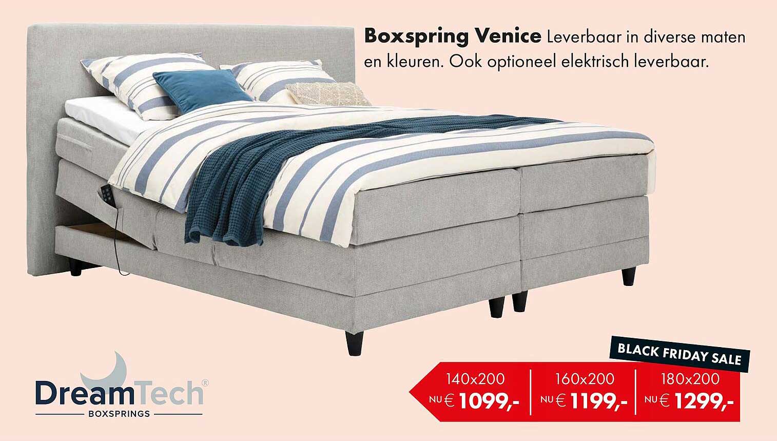 Boxspring Venice Leverbaar in diverse maten en kleuren. Ook optioneel elektrisch leverbaar.