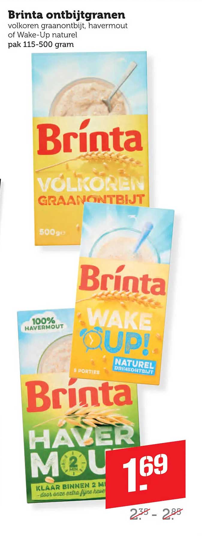 Brinta ontbijtgranen volkoren graanontbijt, havermout of Wake-Up naturel pak 115-500 gram