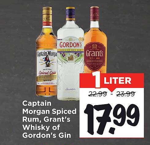 Captain Morgan Spiced Rum, Grant's Whisky of Gordon's Gin