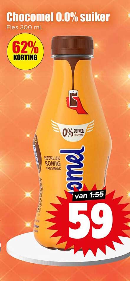 Chocomel 0.0% suiker Fles 300 ml.
