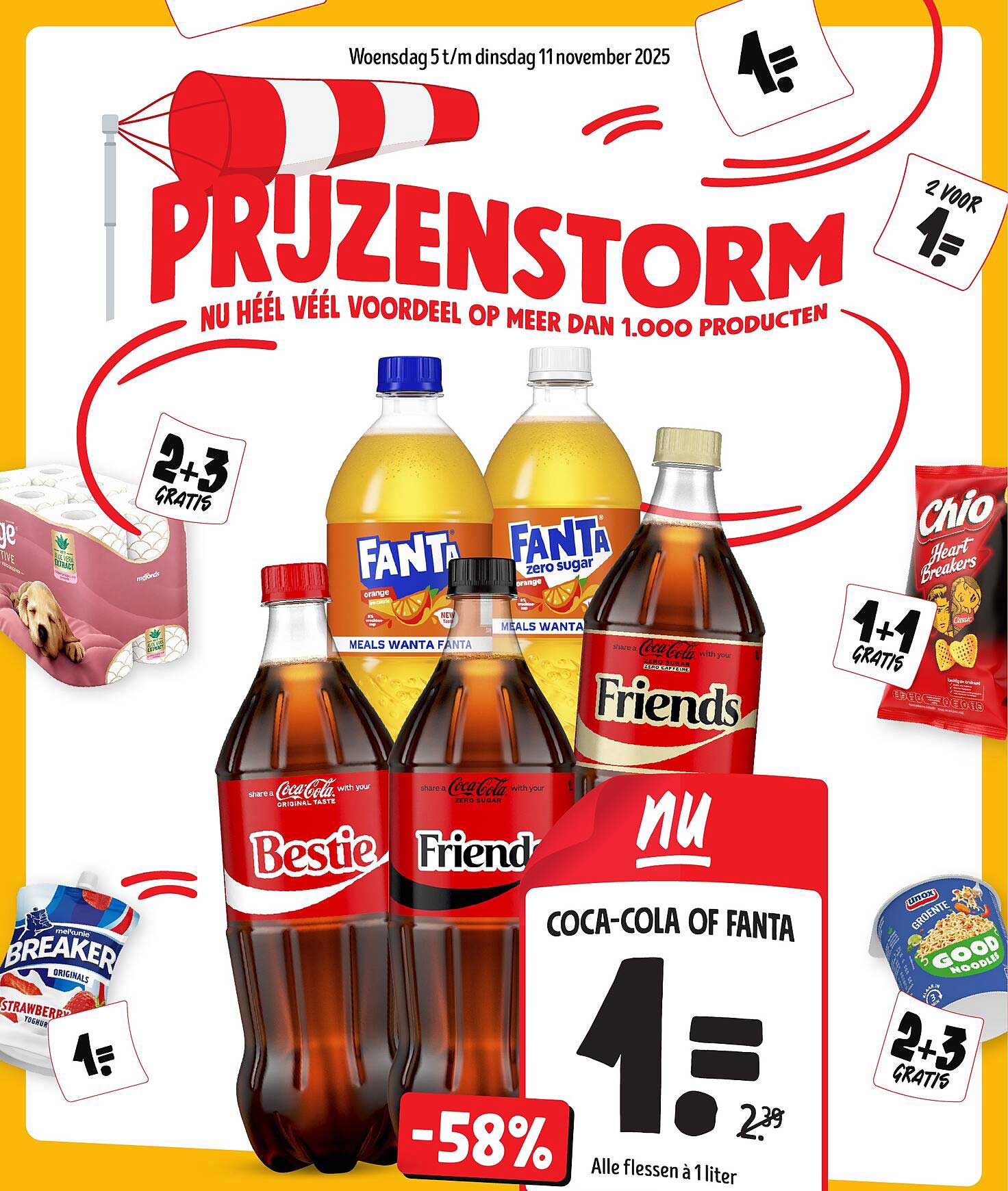 Coca-Cola of Fanta 1,0L nu voor €1,-