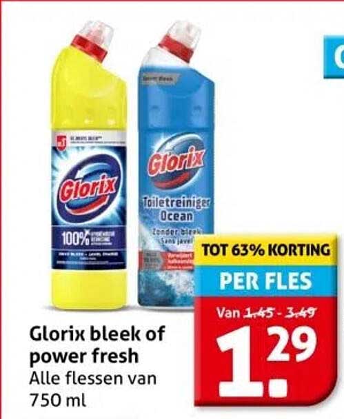 Glorix bleek of power fresh Alle flessen van 750 ml