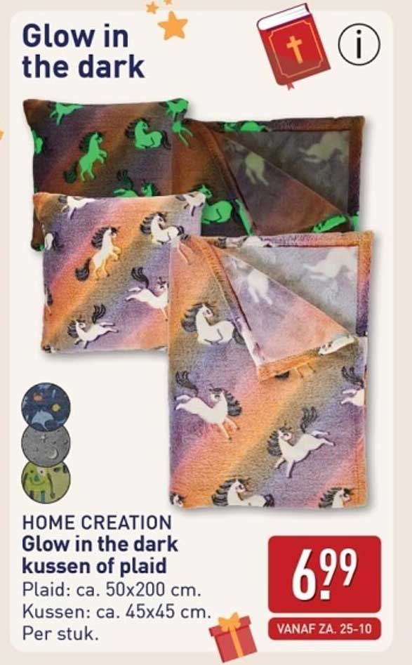 Glow in the dark kussen of plaid