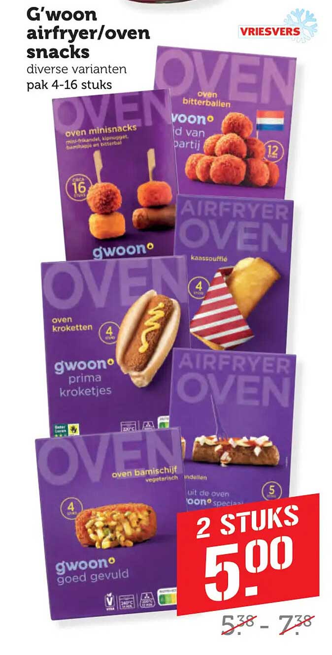 G'woon airfryer/oven snacks diverse varianten pak 4-16 stuks