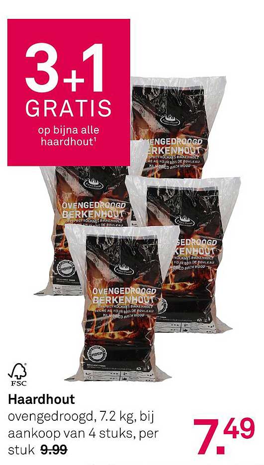 Haardhout ovengedroogd, 7.2 kg, bij aankoop van 4 stuks, per stuk
