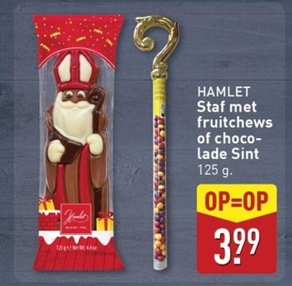 HAMLET Staf met fruitchews of chocolade Sint 125 g.