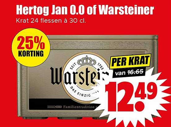 Hertog Jan 0.0 of Warsteiner Krat 24 flessen à 30 cl