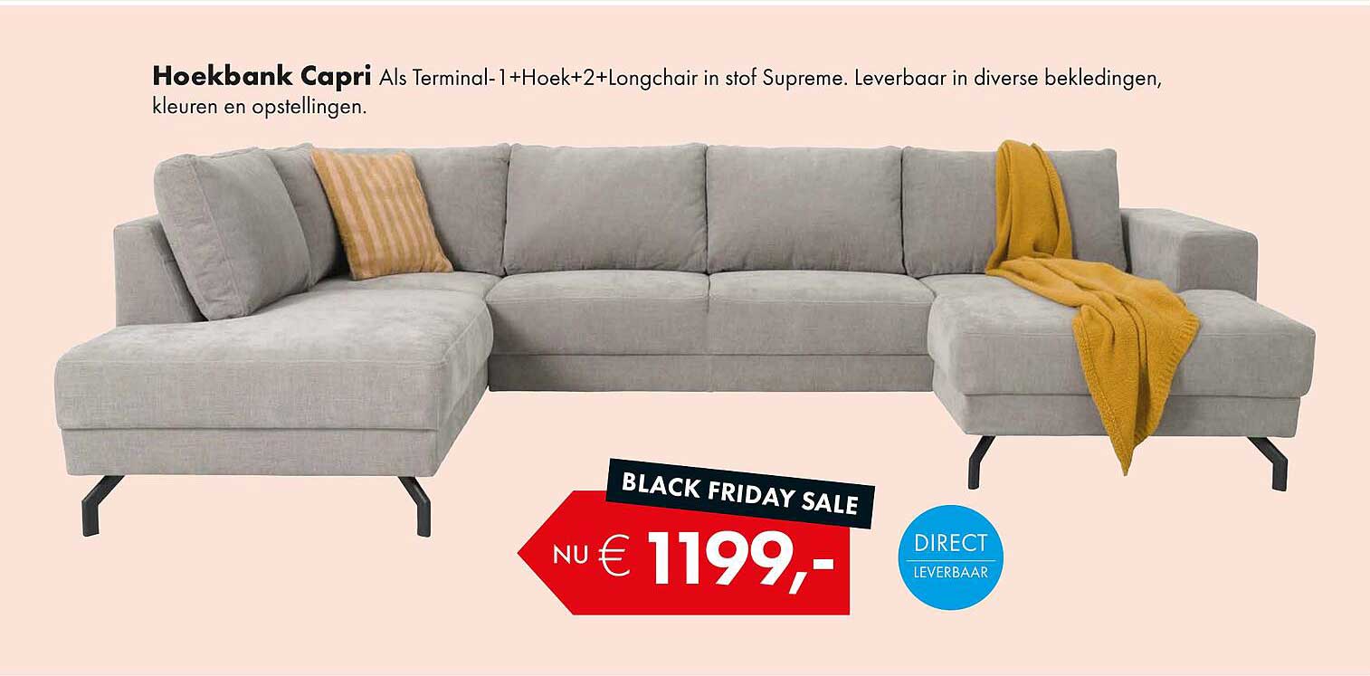 Hoekbank Capri Als Terminall-1+Hoek+2+Longchair in stof Supreme. Leverbaar in diverse bekledingen, kleuren en opstellingen.