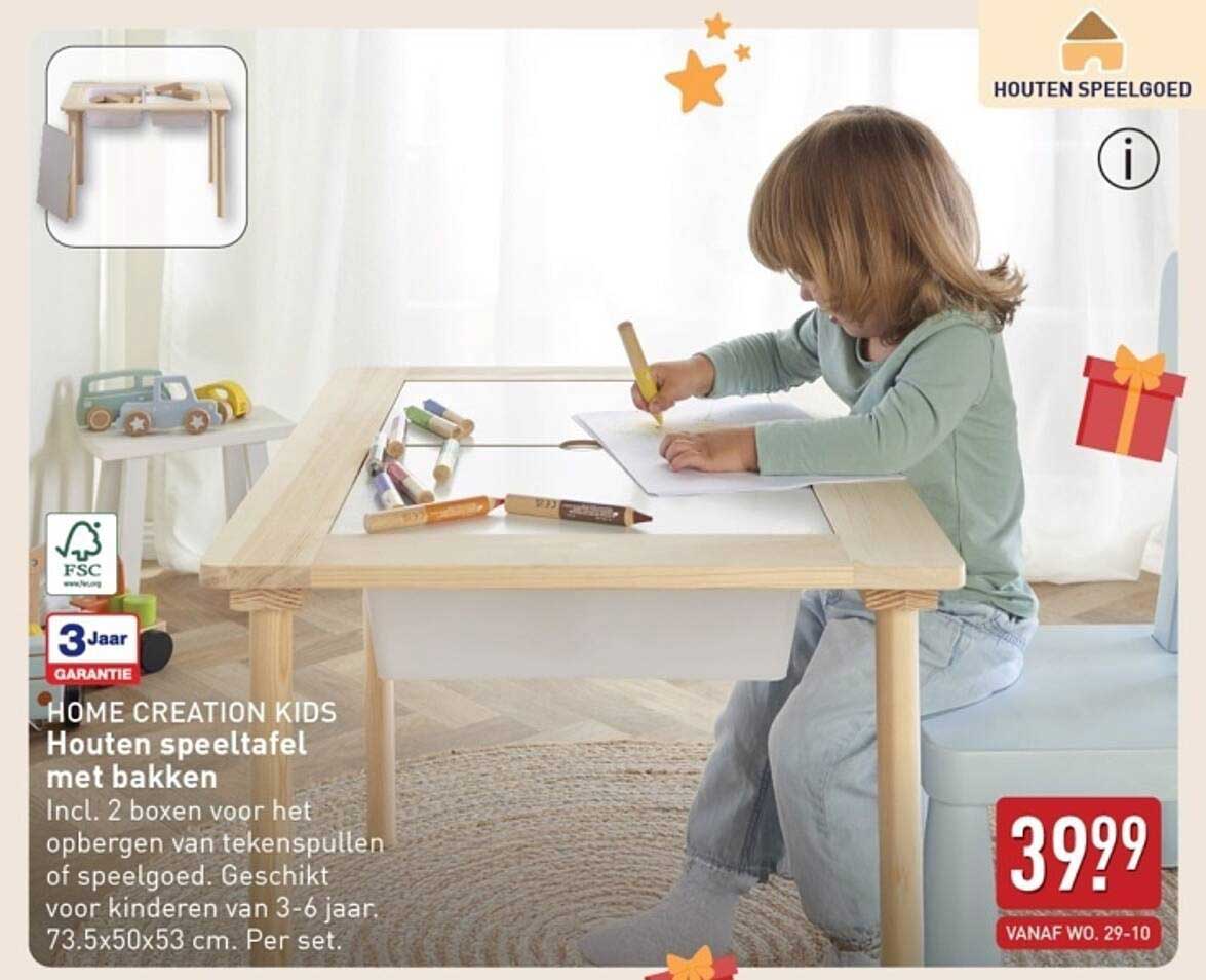 HOME CREATION KIDS Houten speeltafel met bakken