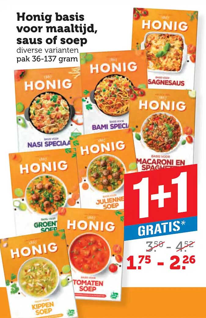 Honig basis voor maaltijd, saus of soep diverse varianten pak 36-137 gram