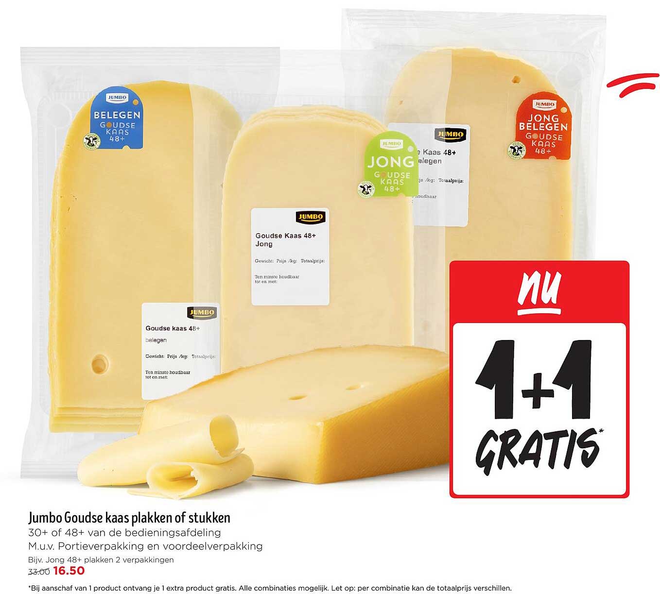 Jumbo Goudse kaas plakken of stukken 30+ of 48+ van de bedieningsafdeling