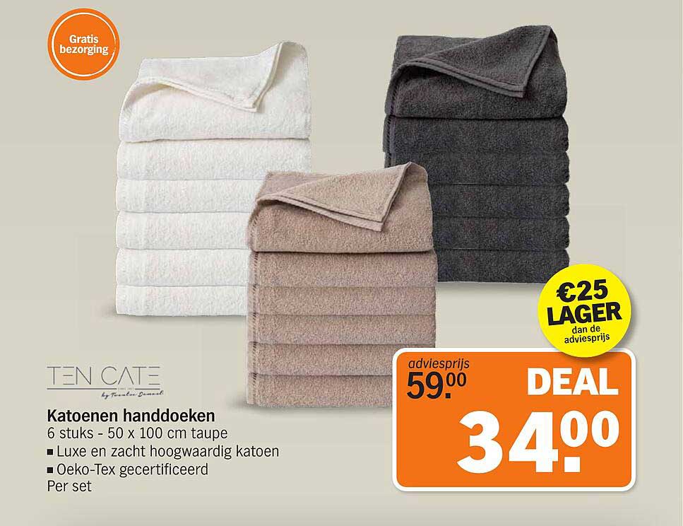 Katoenen handdoeken 6 stuks - 50 x 100 cm taupe