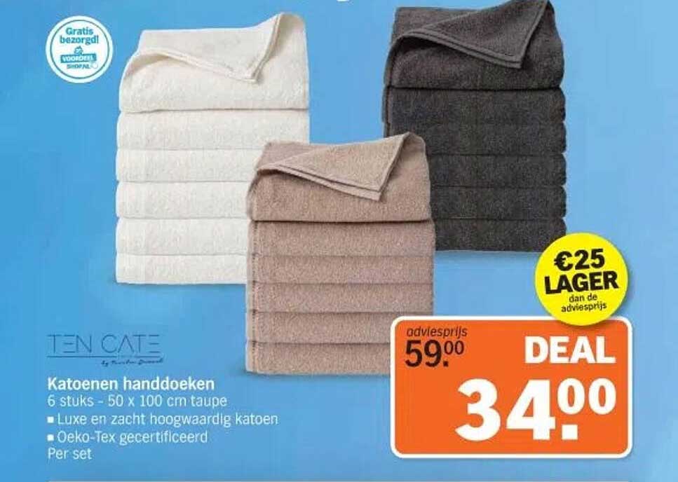 Katoenen handdoeken 6 stuks - 50 x 100 cm taupe