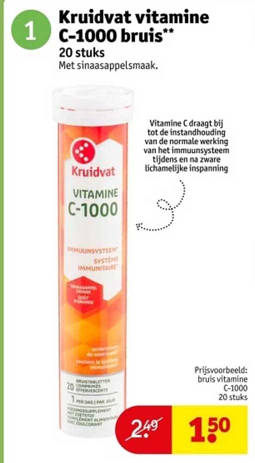 Kruidvat vitamine C-1000 bruis** 20 stuks Met sinaasappelsmaak.