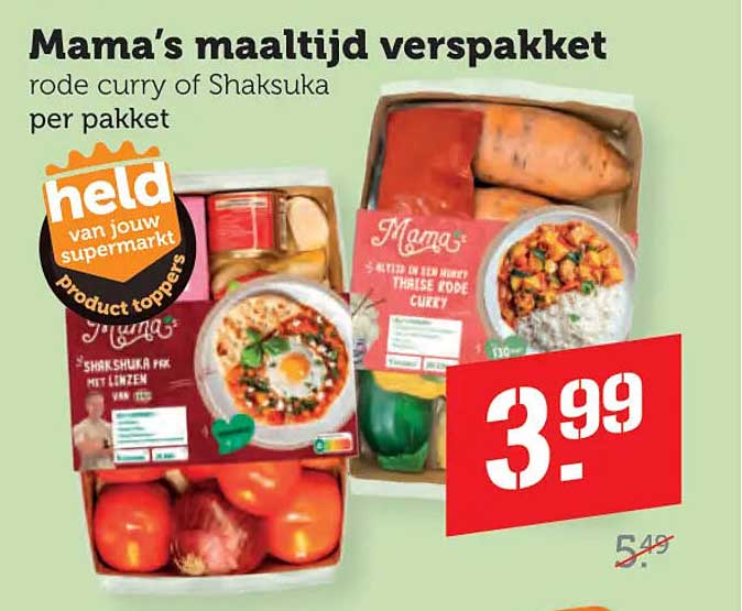 Mama’s maaltijd verspakket rode curry of Shaksuka per pakket