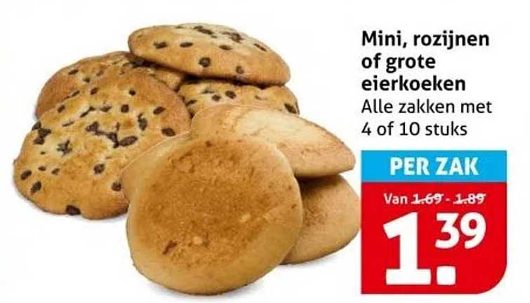 Mini, rozijnen of grote eierkoeken