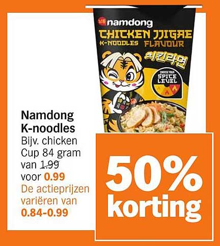 Namdong K-noodles Bijv. chicken Cup 84 gram van 1.99 voor 0.99