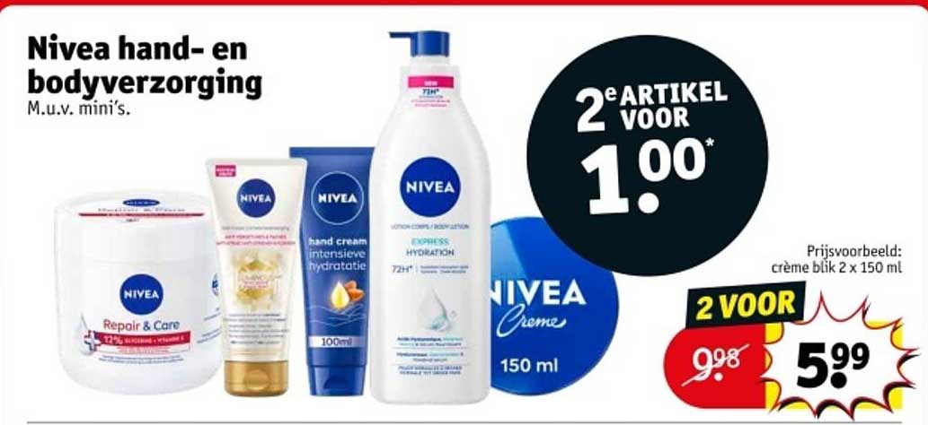 Nivea hand- en bodyverzorging M.u.v. mini's.