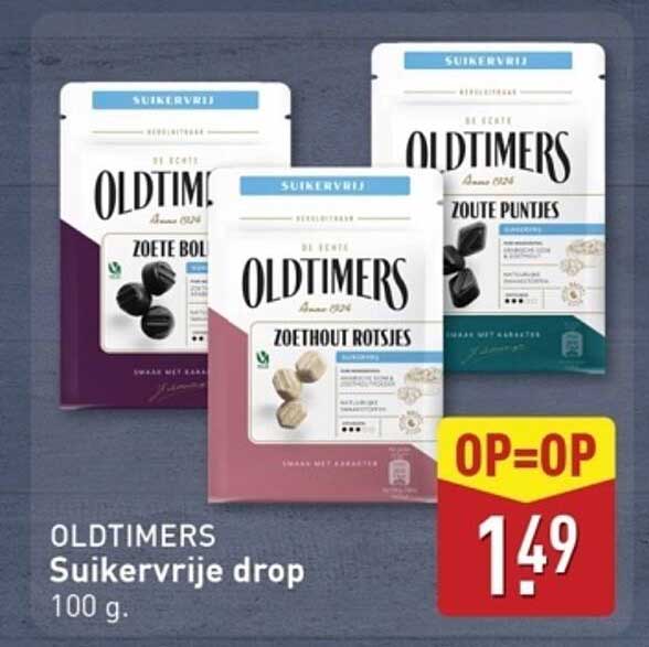 OLDTIMERS Suikervrije drop 100 g.