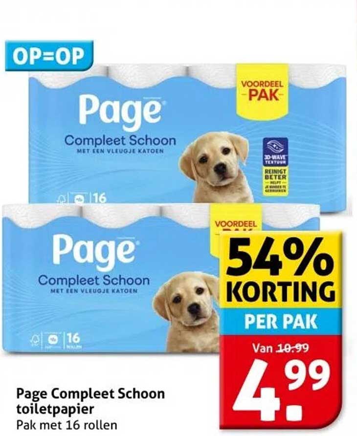 Page Compleet Schoon toiletpapier Pak met 16 rollen
