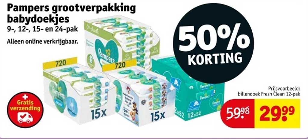 Pampers grootverpakking babydoekjes 9-, 12-, 15- en 24-pak