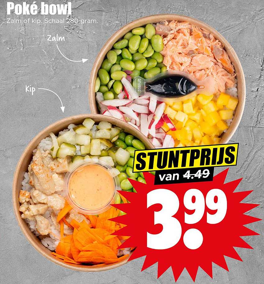 Poké bowl! Zal als kip. Schaal 280-gram.