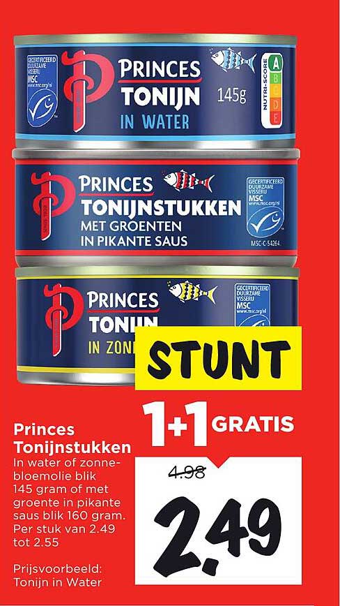 Princes Tonijnstukken 1+1 GRATIS