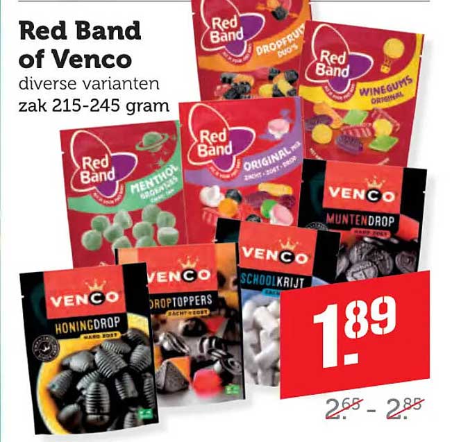 Red Band of Venco diverse varianten zak 215-245 gram