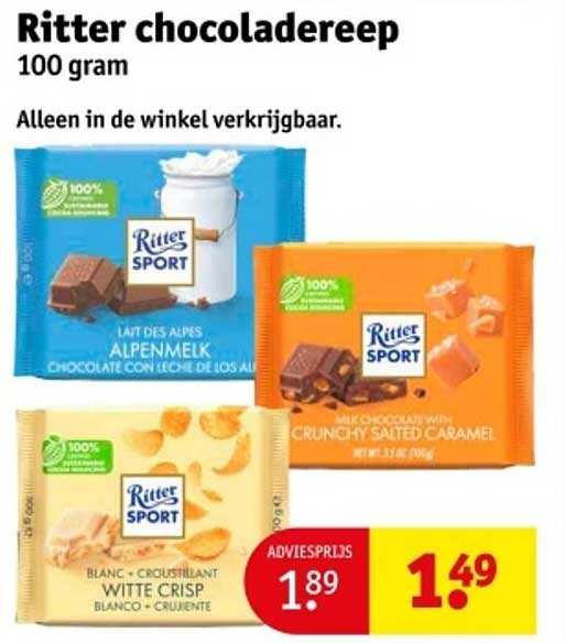 Ritter chocoladereep 100 gram