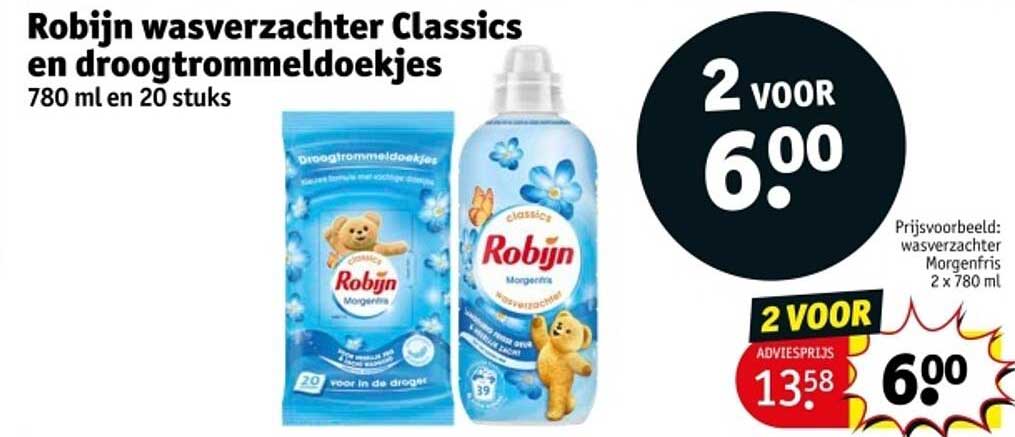 Robijn wasverzachter Classics en droogtrommeldoekjes