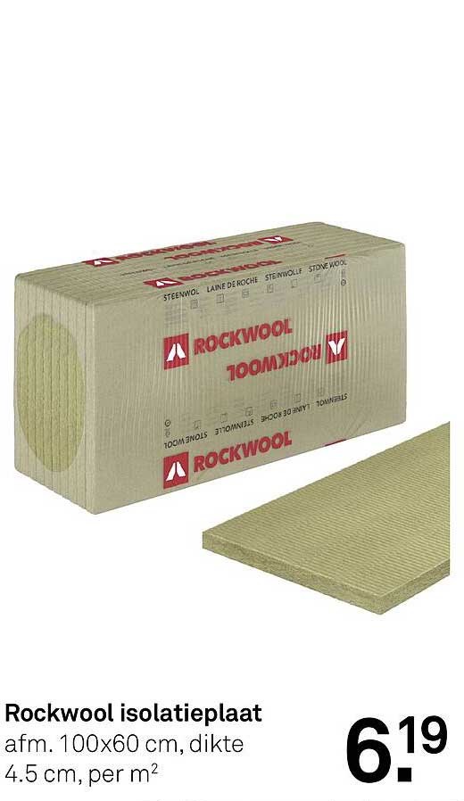 Rockwool isolatieplaat afm. 100x60 cm, dikte 4.5 cm, per m²